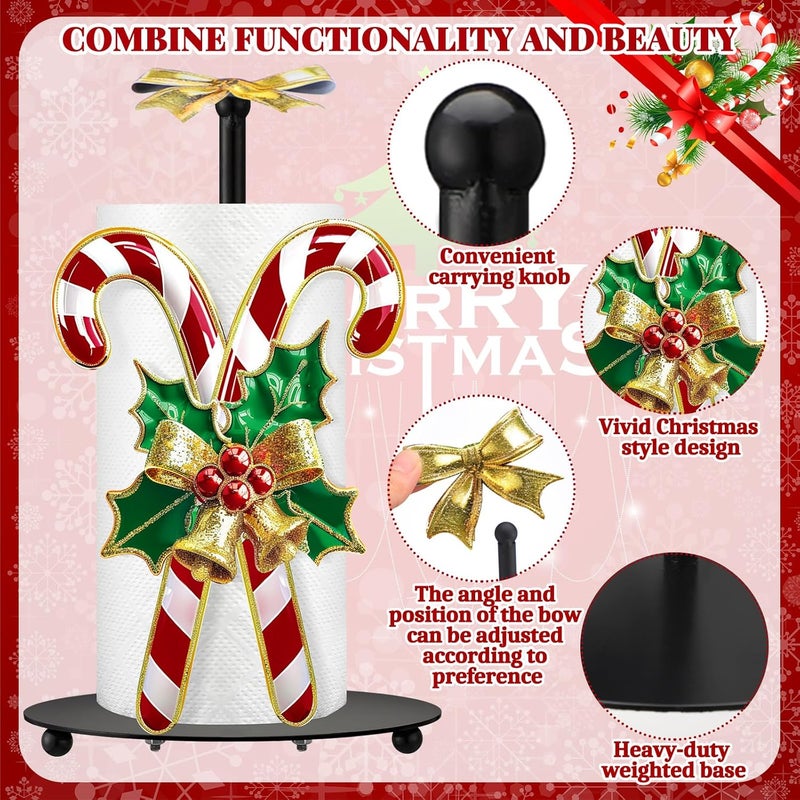 Shellwei Candy Cane Christmas Paper Towel Holder with Round Base Christmas Bathroom Decor Rustic Candy Cane Dispenser Kitchen Paper Holder Stand for Countertop Toilet Home Accessories - Image 5